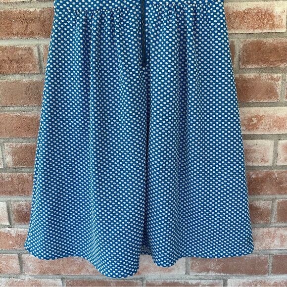 Maeve Anthropologie Fit Flare Textured Polka Dot Dress Women’s XS Blue White - Picture 8 of 8